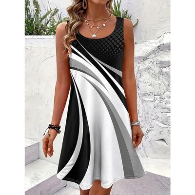 Women's Geometry Pattern Printed Sleeveless Round Neck Dress Loose Soft and Comfortable Plus Size Dress