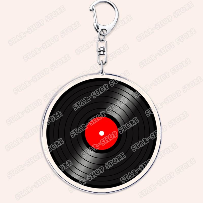 Aesthetic Indie Red Record Music Keychains for Women Accessories Bag Retro Vinyl Label Player Key Chain Fans Gifts Keyrings