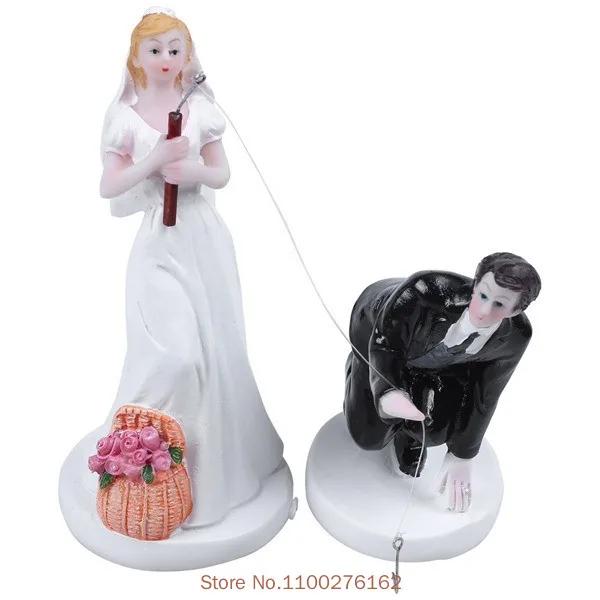 Funny Wedding Cake Toppers Dolls Romantic Bride And Groom Figurines Stand Topper Decoration Supplies Marry Resin Figurine
