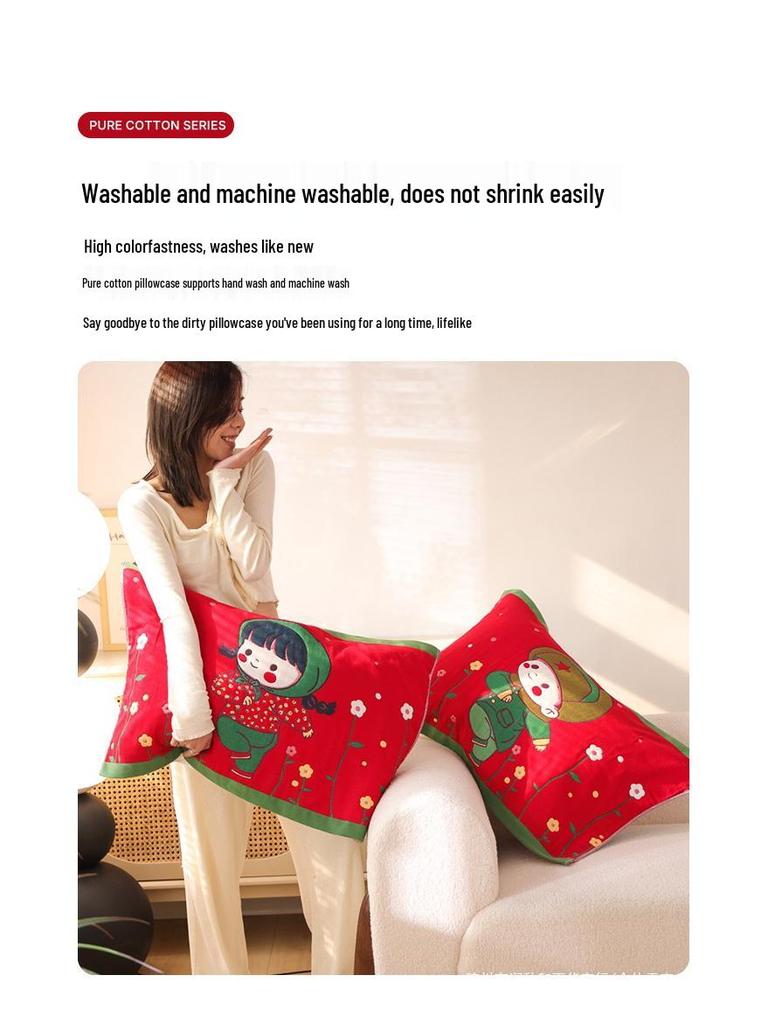 Par de Fronhas de Algodão Antiderrapantes - Design Festivo Vermelho, Absorventes de Suor, Anti-Queda, Frete Grátis