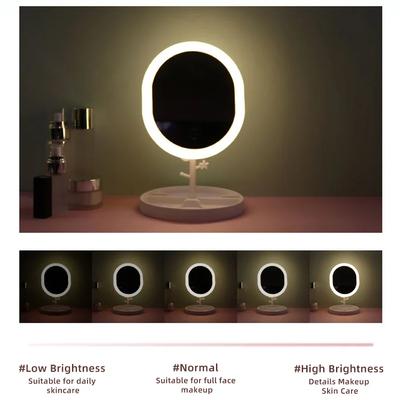 1pc-LED Desktop Night Light Makeup Mirror Desktop 360 Degree Rotating Storage Touch Sensitive Makeup Mirror