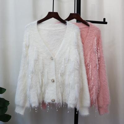 Tassel Design Imitation Mink Velvet Knitted Cardigan Autumn and Winter New Soft Waxy Loose Sweet Sweater Jacket Women