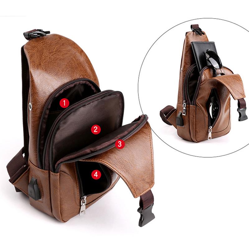 Men's Crossbody Bags Men's USB Chest Bag Designer Messenger Bag Leather Shoulder Bags Diagonal Package Back Pack Travel