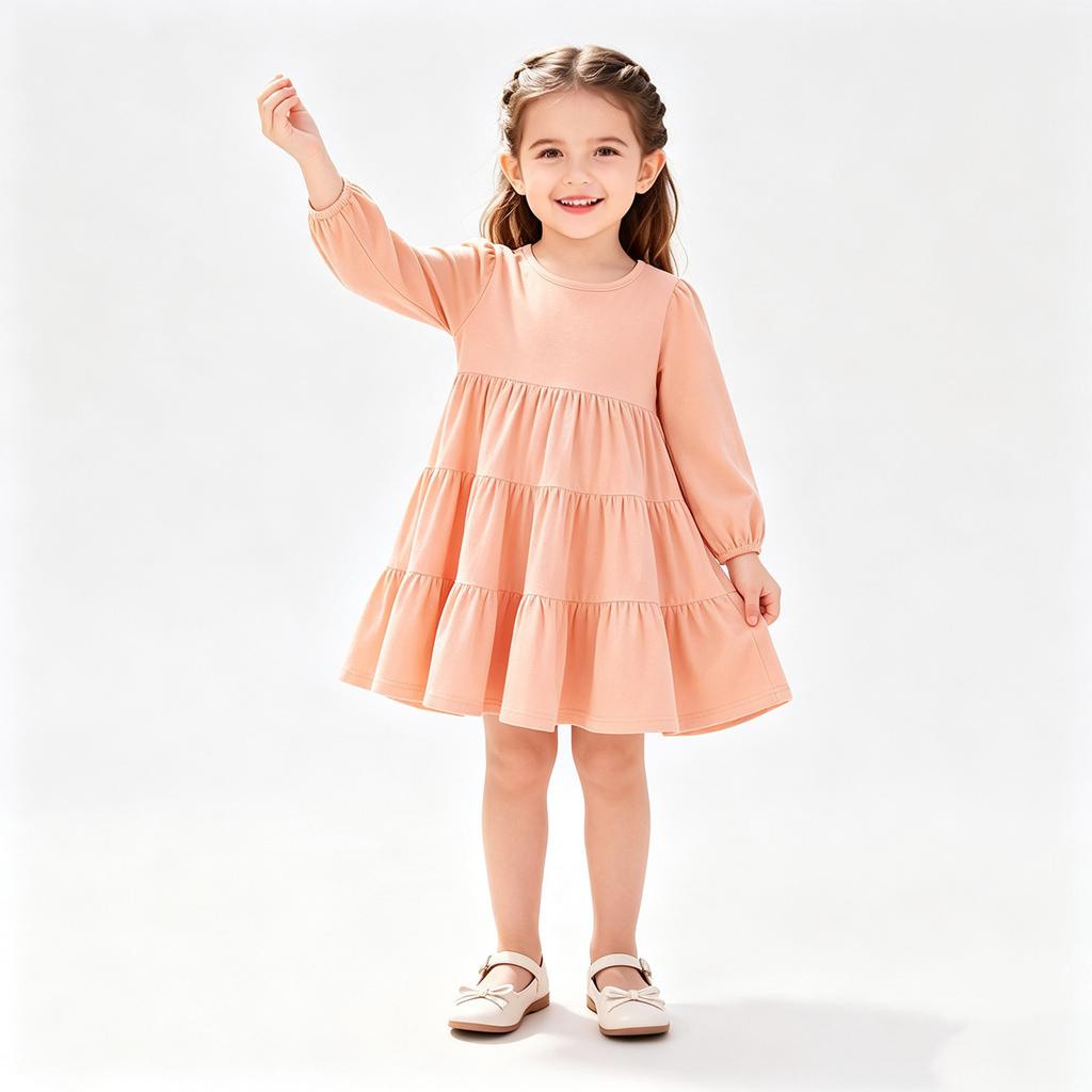 Girls Fashion Hooded Sweatshirt Dress Color Casual Dress for Spring and Fall