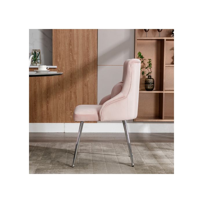 Chaise de salle à manger avec boutons, Fauteuil tapissé, Chaise longue de chambre avec coussin lombaire, Rose