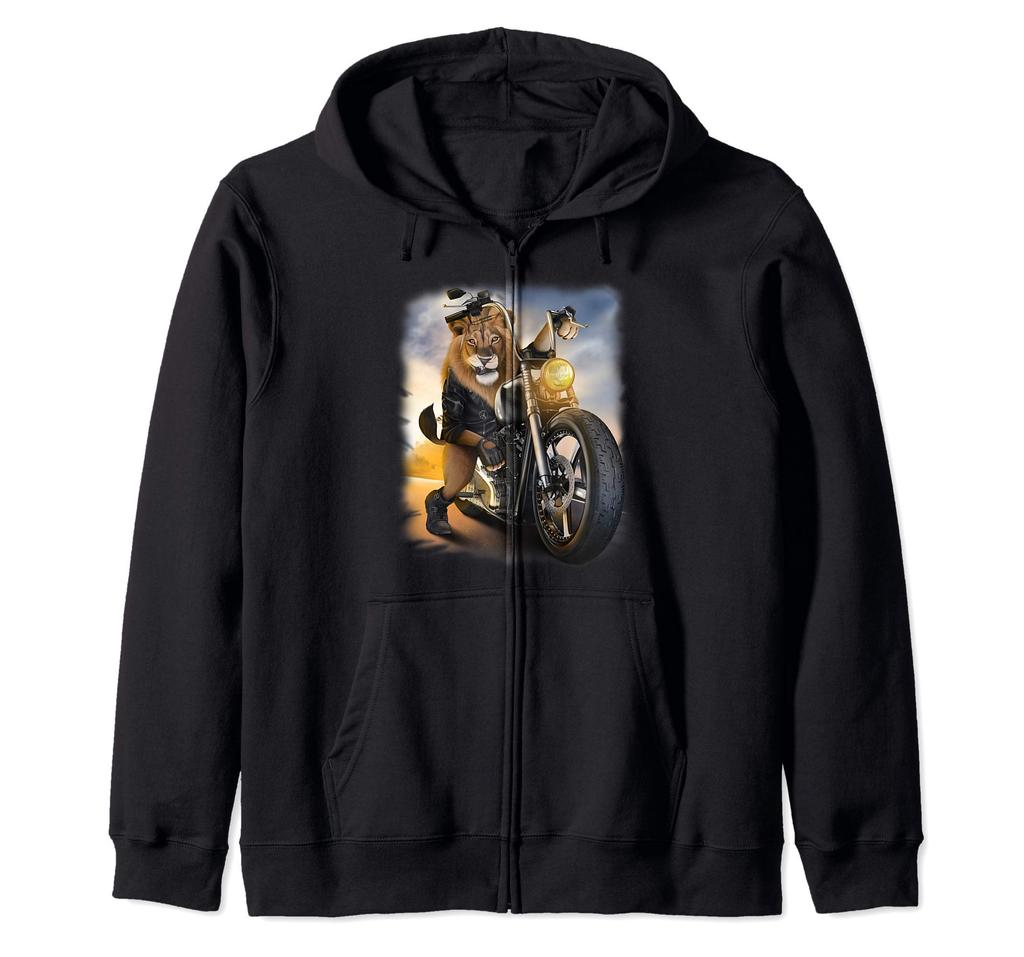 lion bike biker zip hoodie