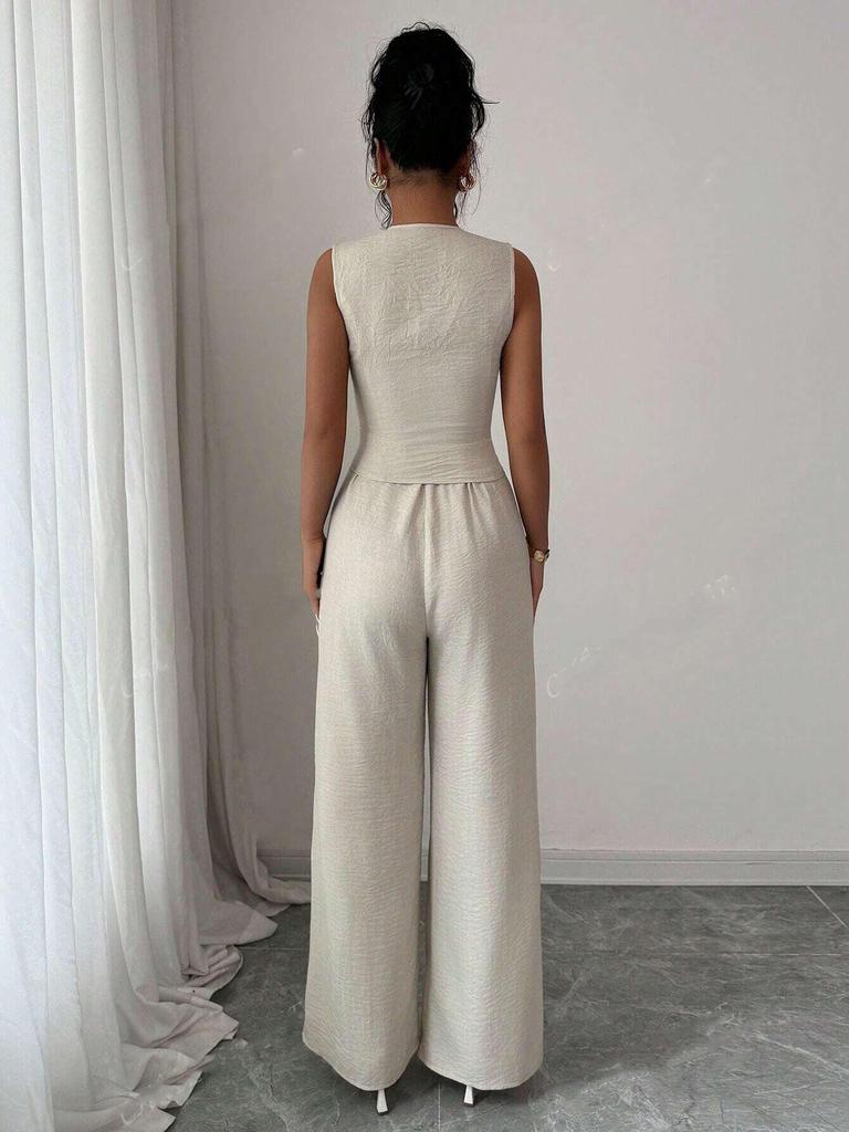 Women's Tie-Design Vest & Straight-Leg Pants Set