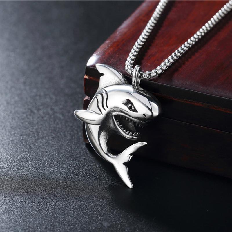 Shark men's Necklace Stainless Steel Chain Personalized Silver Color Fish Pendant Punk Style Neck Accessories hip-hop Jewelry