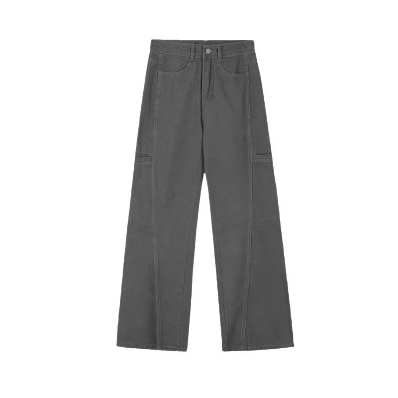 Womens High Waist Grey Cargo Wide Leg Jeans Casual Loose Streetwear Denim Trousers Y2K Style