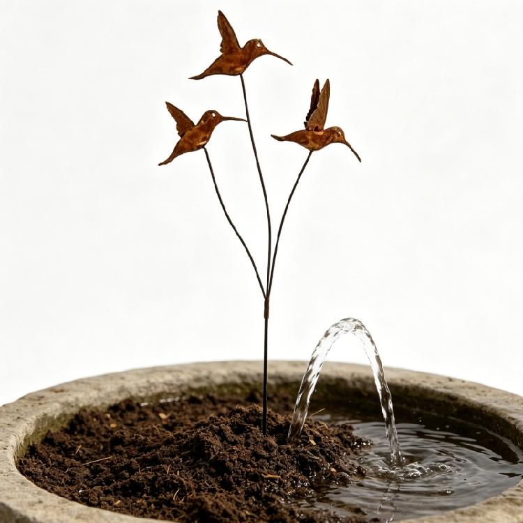 Decorative Wrought Iron Hummingbird Spikes Stake Handmade Bird Sculpture for Instants Garden Beautification