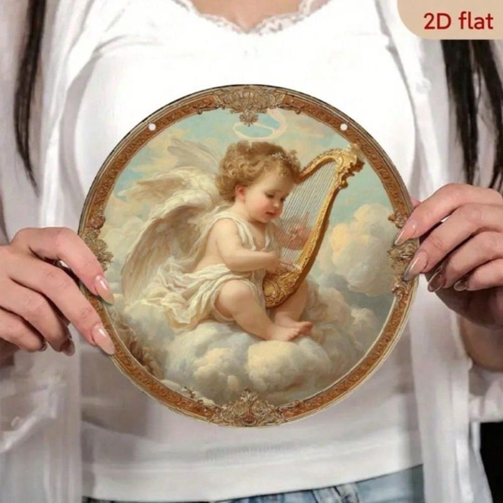 Vintage Round Metal Sign Angel Bar Kitchen Living Room Decor 20x20cm
