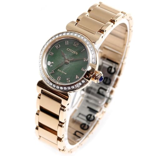 Citizen Women's Watch, Eco-Drive, Solar-Powered, Waterproof, with Spare Band, Diamond, Green, ROUND Collection, EM1123-62X, Gold