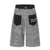 Streetwear Americano Stampa Leopardo Color Block Tasca Ricamo Gamba Larga Pantaloncini Unisex