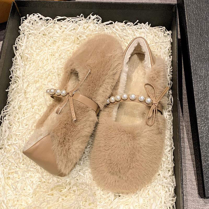 Mao Mao shoes women wear 2025 new autumn and winter cotton shoes plush Internet celebrities pedal small fragrant plush bean shoes