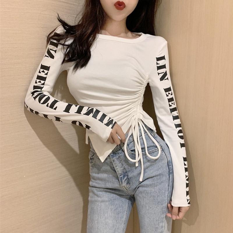 Women Slim Stretch Drawstring T-shirt