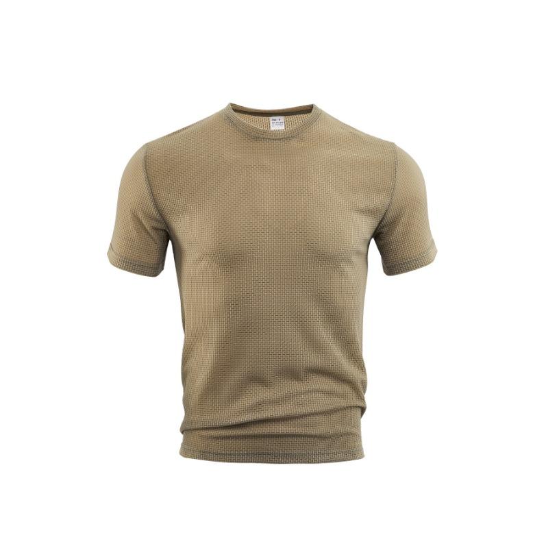 Men Waffle Knit T Shirt Crew Neck Short Sleeve Solid Color Slim Fit Casual Breathable Top