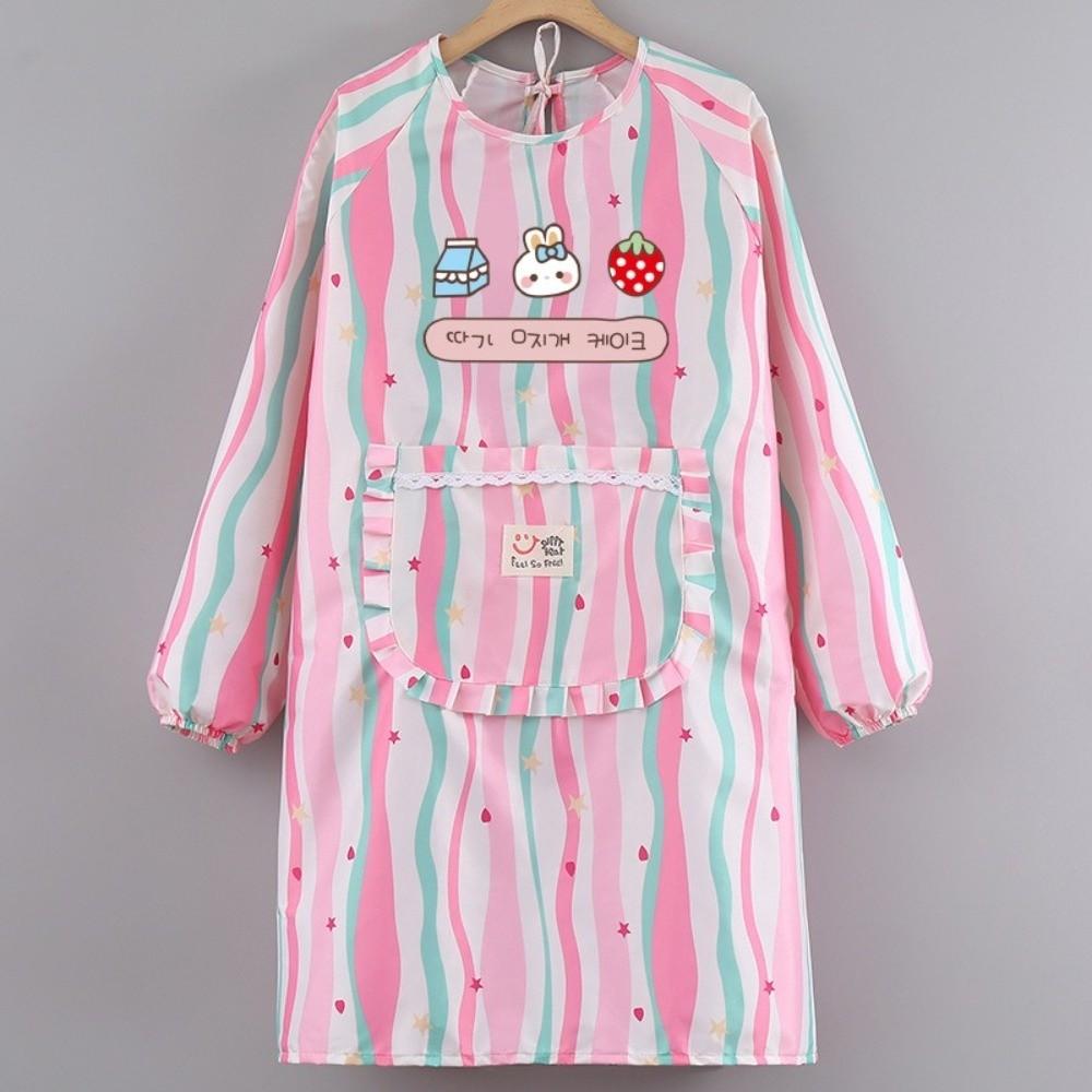 Anti-Pollution Long-Sleeved Apron Cute Kitchen Aprons New Canvas Coverall  Catering Use