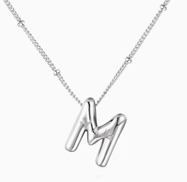 LT-12056 Stainless Steel 18K Gold Balloon Letter Necklace Silver Bubbles 26 English Alphabet Pendants Jewelry