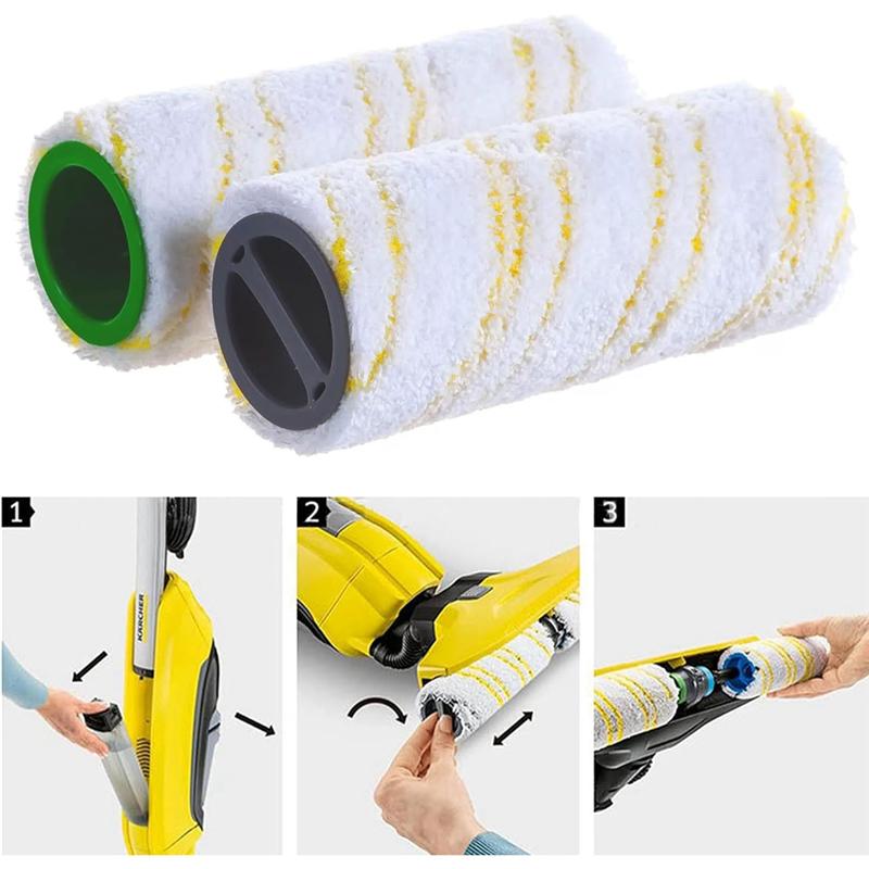B69A Microfibre Roller Set For Karcher FC7 FC5 FC3 FC3D EWM2 Electric Hard Floor Cleaner 2.055-007.0/2.055-006.0 Easy Install Ye
