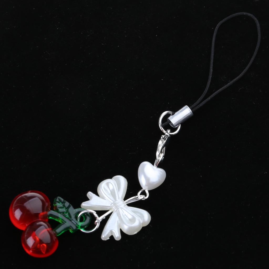 Handcrafted Cherry Phone Charm Cute Phone Pendant Fruit Phone Chain Pendant Strap Lanyard Backpack Pendant for Bag Key