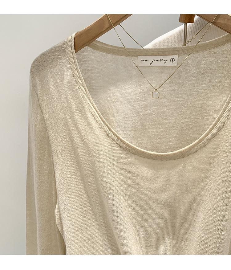 Sheer Loose Knit Long-Sleeve Sweater for Women - Autumn Style Sunscreen Blouse
