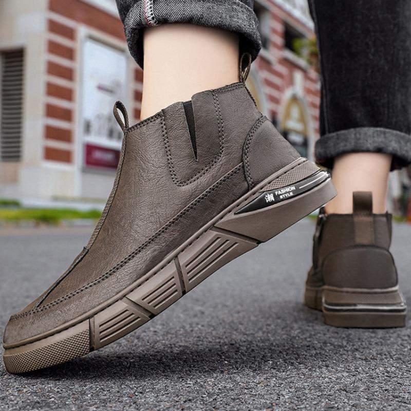 Chelsea Britain Men Leather Boots Spring Trendy Comfortable High Top Ankle Boots Fashion Versatiled Waterproof Boot Botas Spring