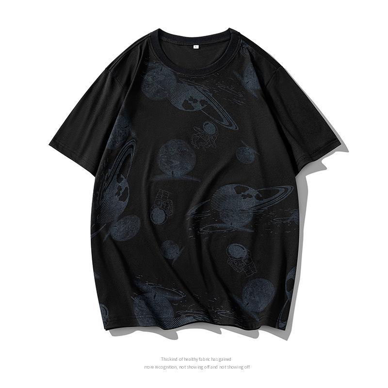 

Мужская футболка большого размера, свободного кроя, с круглым вырезом, в стиле Гонконга, летний тренд, с коротким рукавом, с принтом XL чёрный