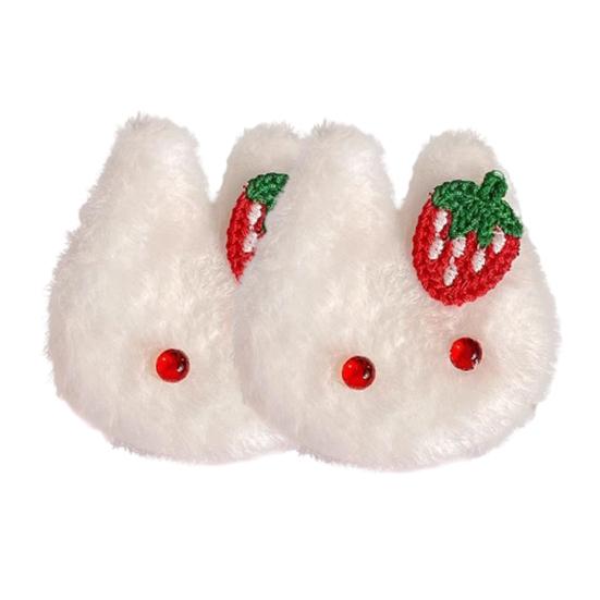 

2Pcs Girl Hair Tie Cartoon Rabbit Decor Soft Plush Hair Rope High Elasticity Non-Damaging Fuzzy Hair Band Winter Hair A