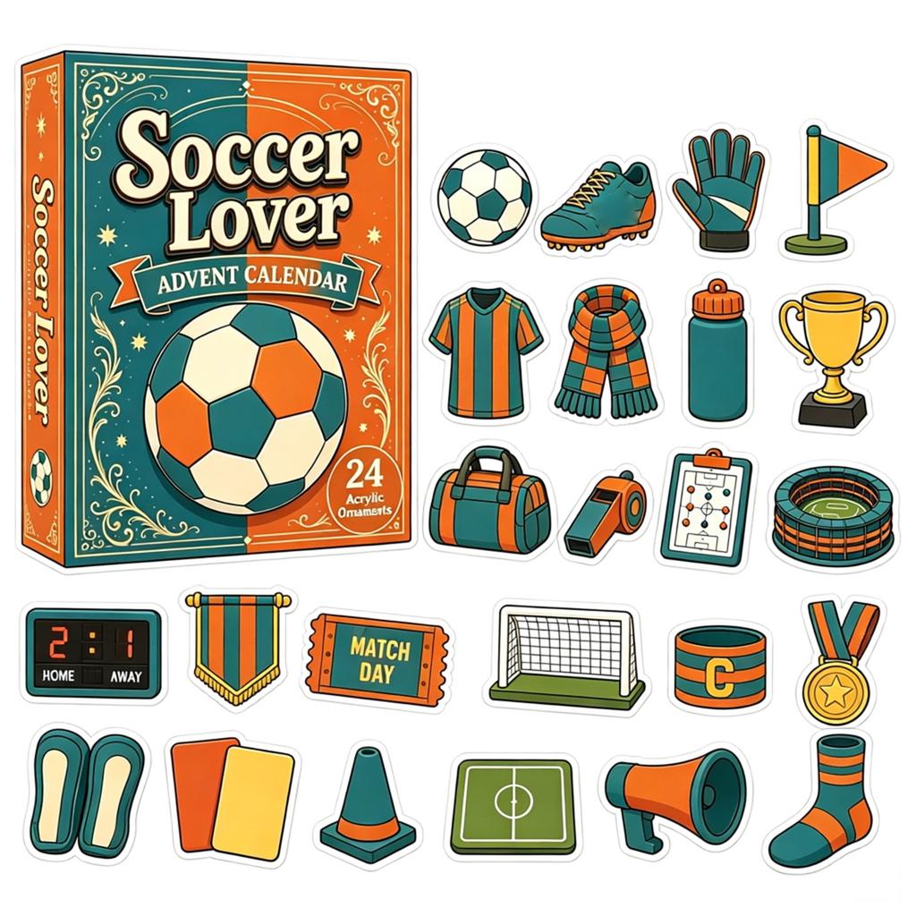 Green Yellow Soccer Ball -Day Advent Calendar with 2D Acrylic Sports Series