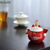 Lata de té de cerámica Lucky Cat Juego de té Juego de té Tarro de té Pu'er Mini lata de té sellada portátil Accesorios para el juego de té del hogar NLSLASI