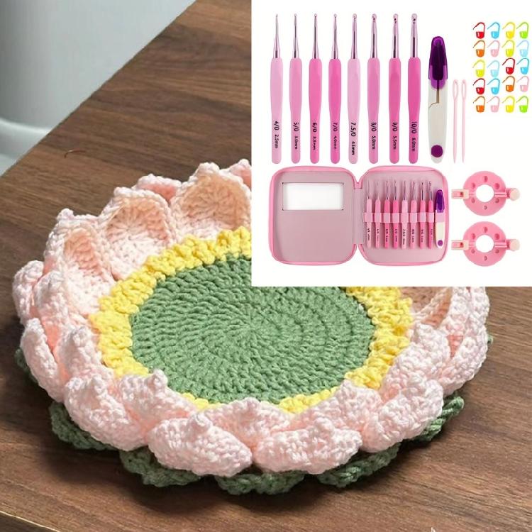 9Pcs Aluminum Crochet Hook with Soft Ergonomic Handle 2.0mm-6mm Includes Case And Knitting Accessories For Beginner