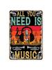 All You Need Is Music Metal Poster Retro Microphone Headphones Wall Art Sign Decor
