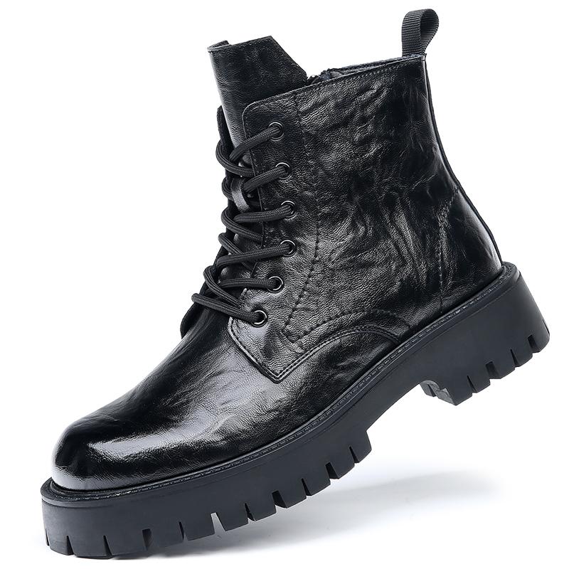 

Уличные мужские повседневные ботинки из коровьей кожи, роскошные ботинки из натуральной кожи с круглым носком в британском стиле на платформе с толстой подошвой, зимние новые теплые ботинки по щиколотку 43 чёрный