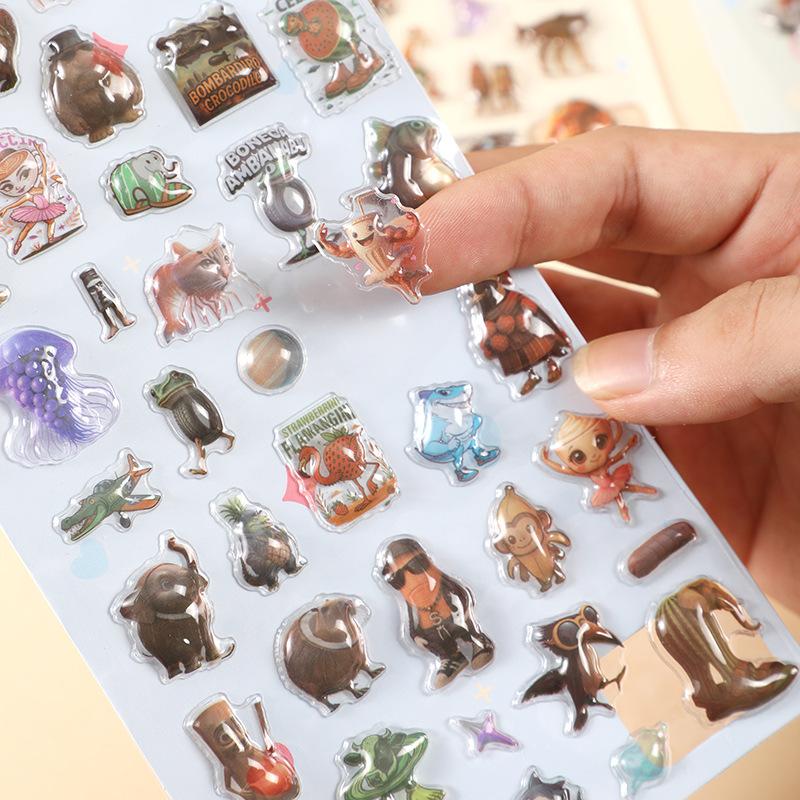 1/4Pcs 3D The Classic Of Mountains And Rivers Embossed Diamond Stickers Cartoon Pvc Bonbon Drop Seal Diy Journal Scrapbook Decor