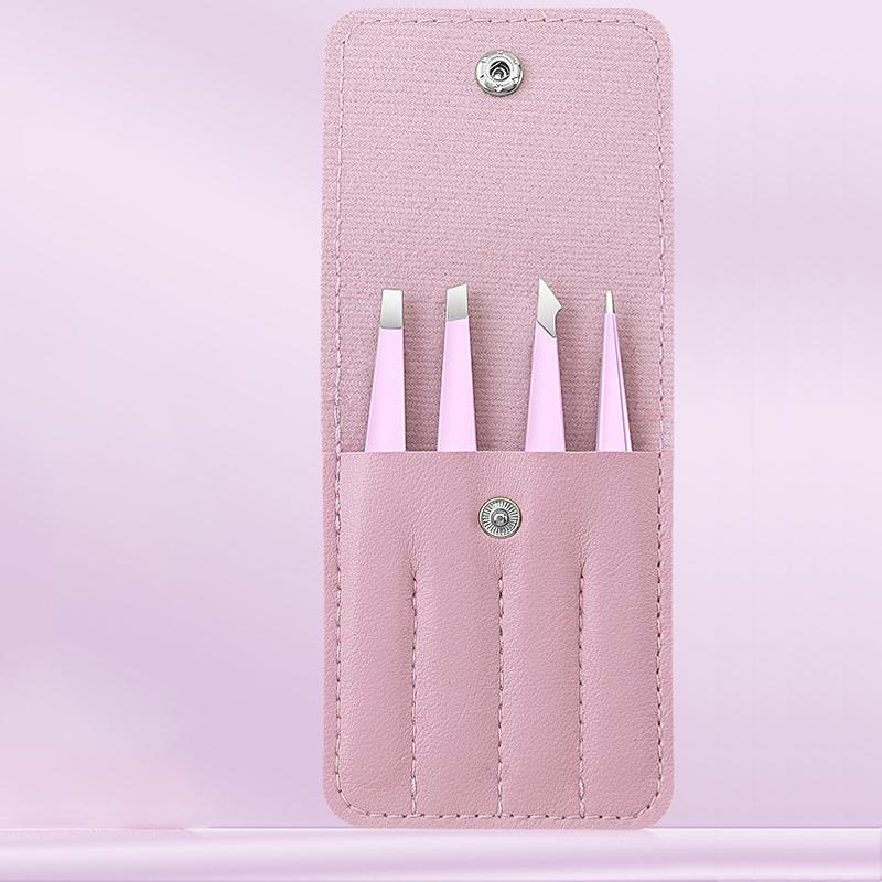 Colorful Stainless Steel 4 Pack Tweezer Set for Women and Men's Eyebrows & Eyelashes Comes with Storage Bag