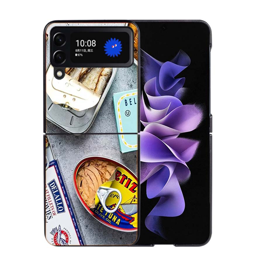 

Sardines Canned Phone Case For Samsung Z Flip 7 6 5G Galaxy Z Flip4 Z Flip5 Z Flip3 Coque Black Hard PC Shell Protective Cover Samsung Z Flip 6 5G