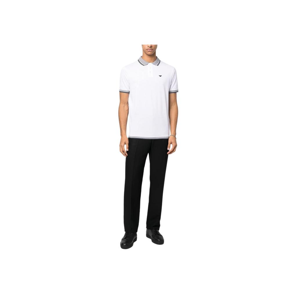 Emporio Armani SS23 Logo Embroidered Striped Trim Short Sleeve Polo Shirt Men tops White 3R1FC0-1JTKZ-0100