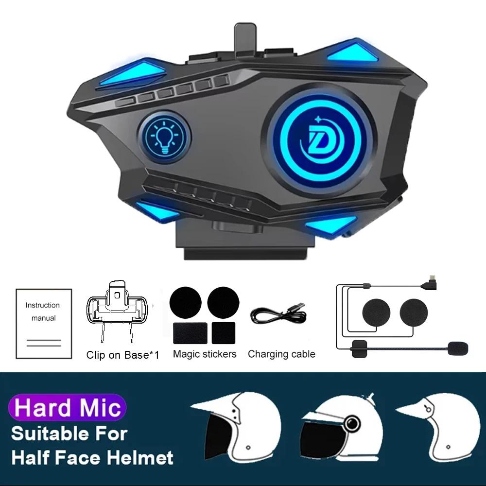 Motorcycle Helmet Headset Bluetooth 5.4 Earphone RGB Lights IPX67 Waterproof Voice Assistant Handsfree Call 1000mah Battary
