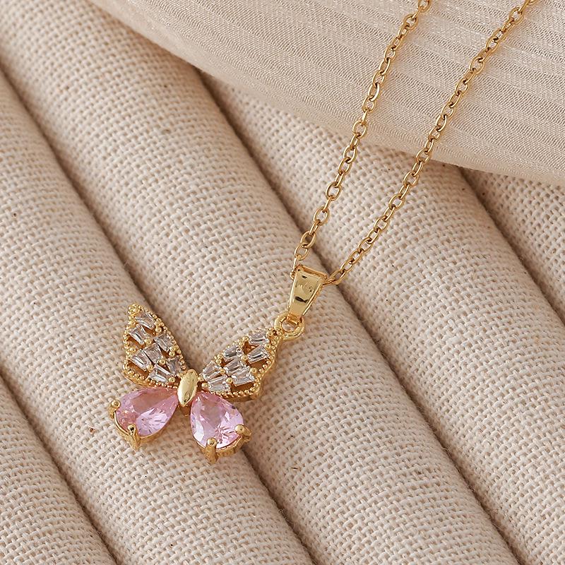 Butterfly Necklace for Women, Stainless Steel with Micro-Paved Zircon, Versatile Fashion Accessory.