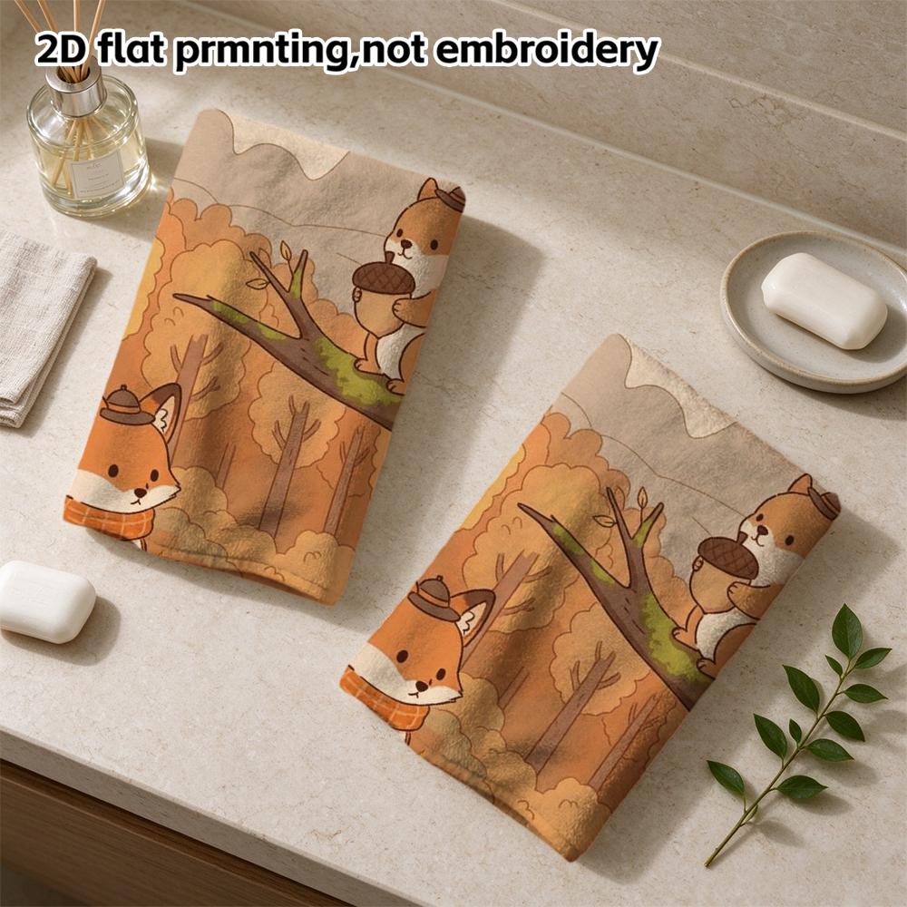 Fox And Squirrel Fall Towel Soft Absorbent Daily Hand Towel