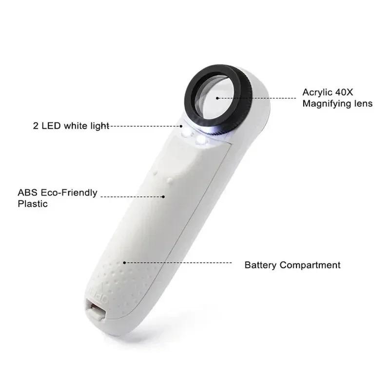 New Portable 40X Magnifying Glass With 2 LED Light For Inspect Maps Stamps Jewelry Circuit Boards Handheld With lamp Magnifier
