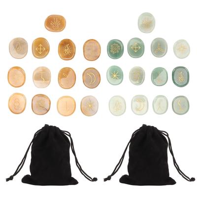 13PCS Symbol Rune Stones with Cloth Bag Engraving Rune Stone for Divination Yoga Meditation
