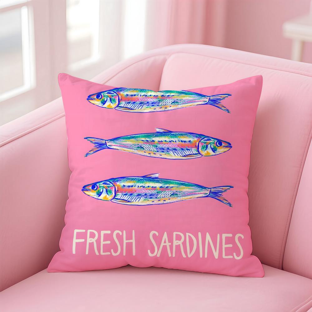 Bunte Sardinen Fantasiemuster Kissenbezug Kissenhülle Kurzer Plüsch Verdeckter Reißverschluss Wohnzimmer Sofa Kissenbezug