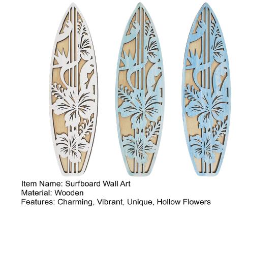 3 Pcs Wooden Surfboard Wall Decor Hollow Flowers Wall Art Beach Ocean Boho Wall Hanging Ornaments for Living Room Bedroom