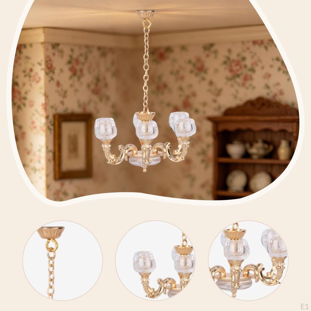 1/12 Dollhouse 6 Arm Chandelier Doll House Accessory Decoration Realistic Micro Landscape Room