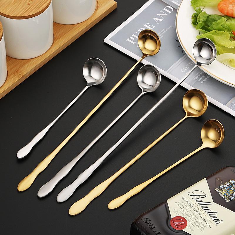 Stainless Steel Long Handle Teaspoon For Cocktails, Ice Coffee, And Tea - Mixing Spoon With Easy Grip Handle