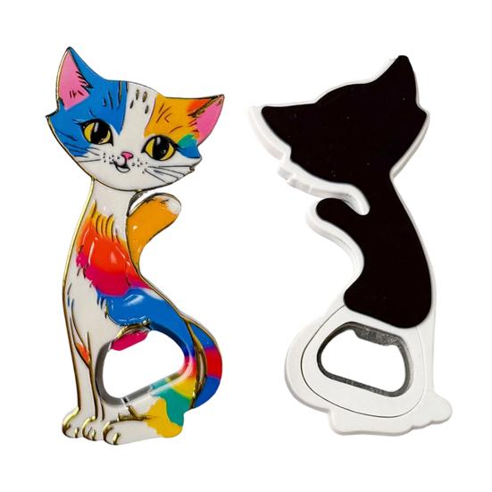 Handheld Bottle Opener Cat Fridge Magnet, Vintage Cartoon Kitten Decorative Opening Tool Magnetic for Home Bars and Kitchen Office Magnet