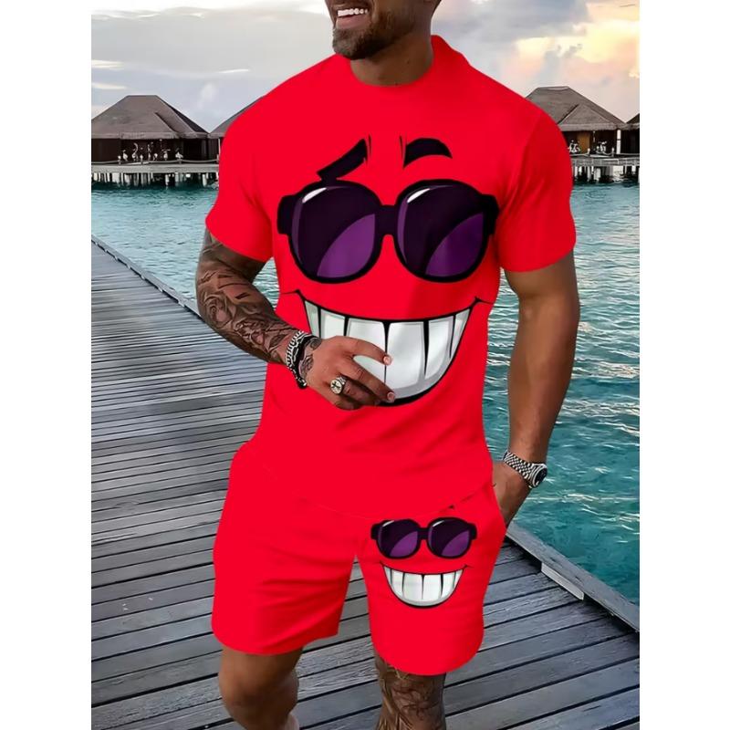 Urban street fashion trend men's round neck short sleeved shorts set, outdoor simple casual and comfortable