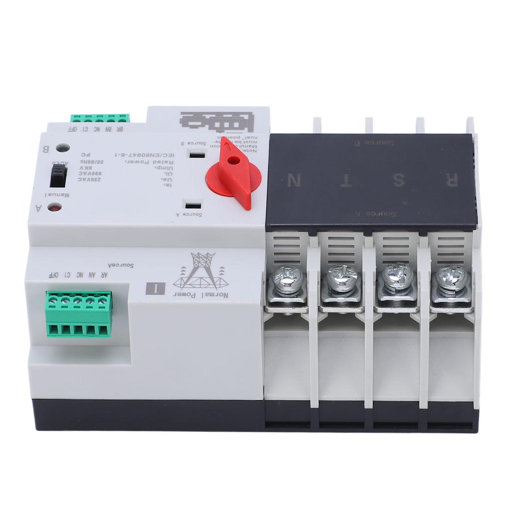 4P Dual Power Automatic Transfer Switch Uninterrupted Toggle Controller for Home Appliance AC230V Coil 63A