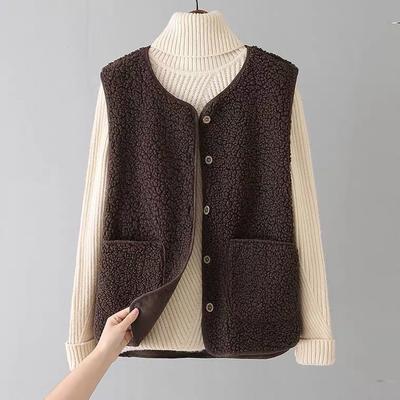 Women's Teddy Fleece Vest Winter Warm Sleeveless Vests Comfortable Plain Plush Vest Short Jacket Loose Fleece Vest Plush Vest Outwear